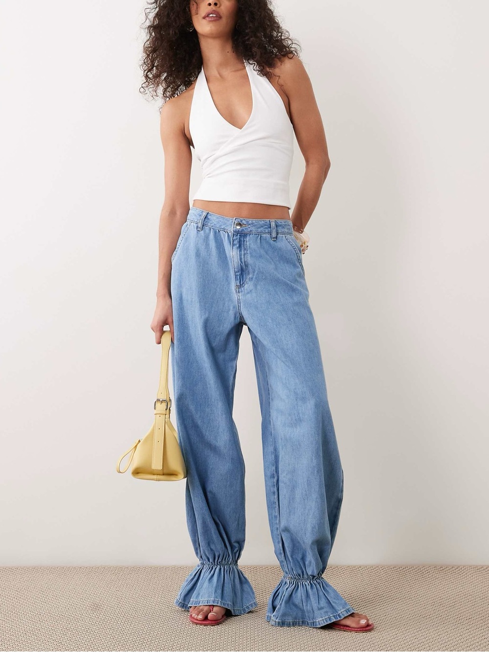 ASOS Light Blue Ruffle-Hem Wide Leg Jeans